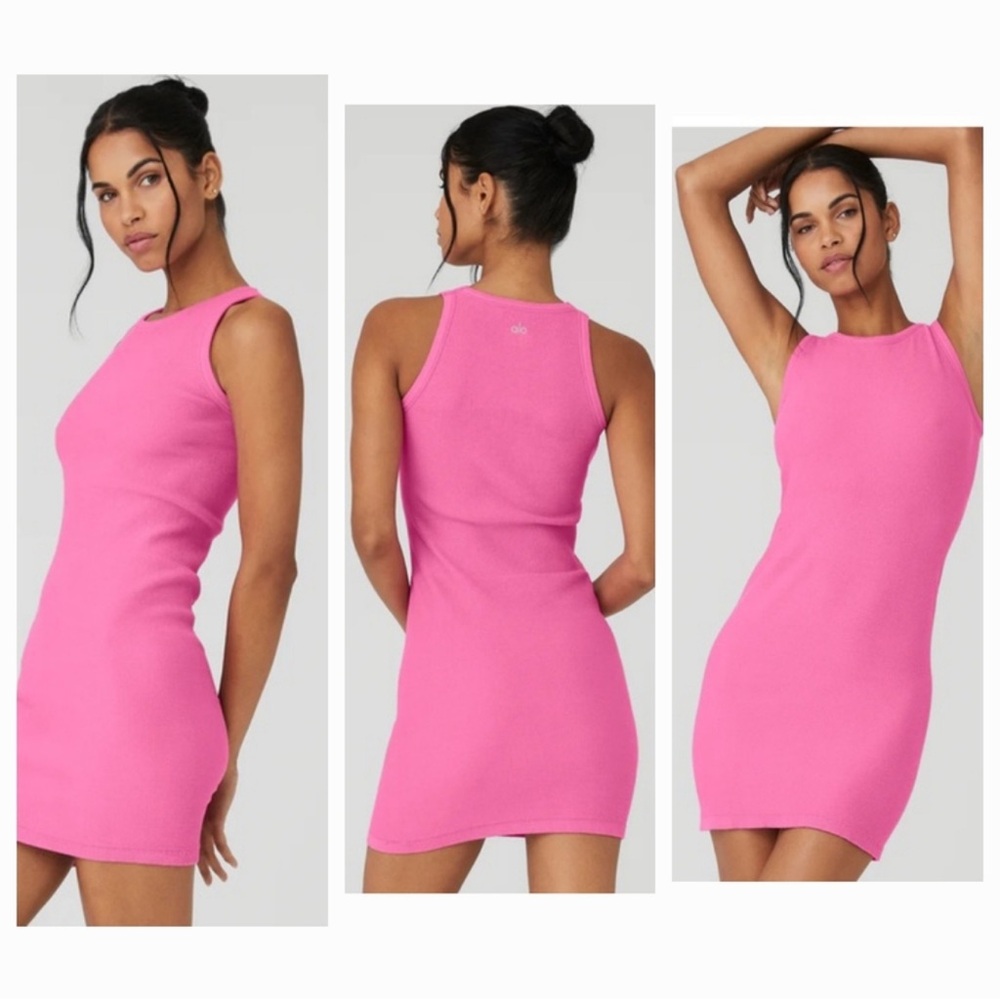 ALO Seamless Ribbed Warm Nights Dress Paradise Pink PADEL Pickleball Streetwear
